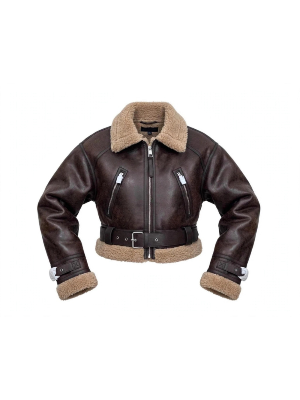 ZARA Short Double-Faced Jacket Dark Brown XS Faux Shearling Belted